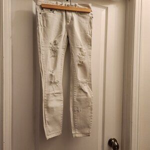 Blue Notes White Denim Jeans Lauren Mid Rise Skinny Distressed shredded Waist 26